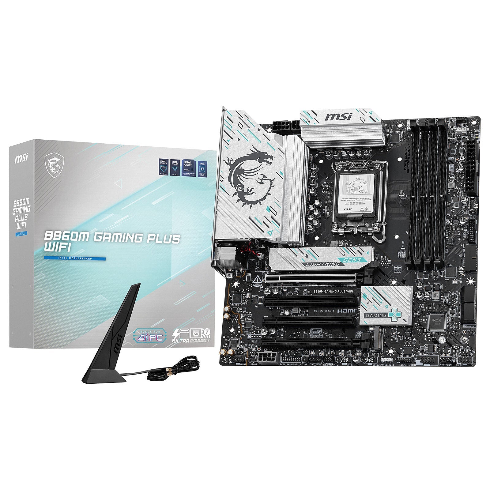 Placa madre MSI B860M GAMING PLUS WIFI 824142392935, vista principal del producto