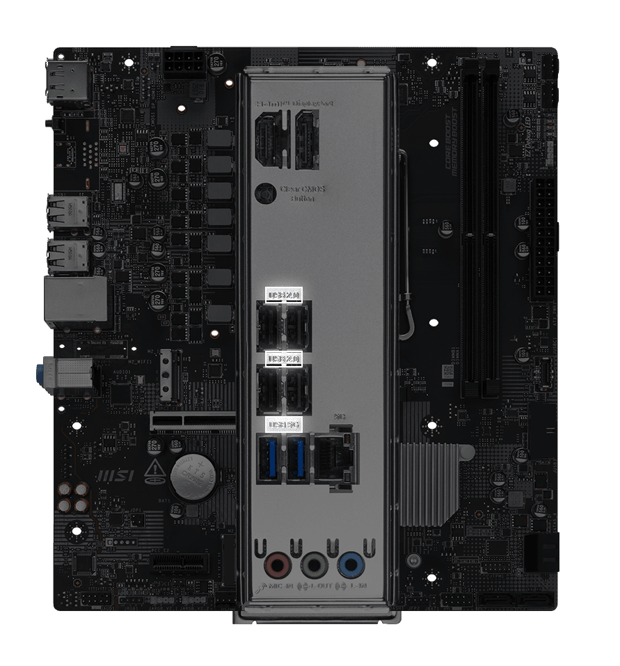 MSI PRO B860M-E placa madre vista de conectividad posterior