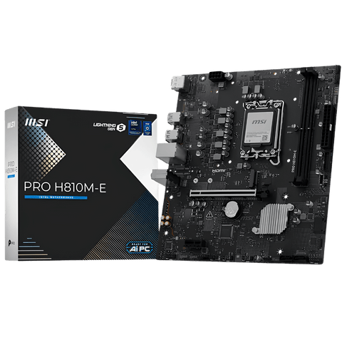 MSI PRO H810M-E placa madre Intel H810 LGA1851 vista frontal con empaque