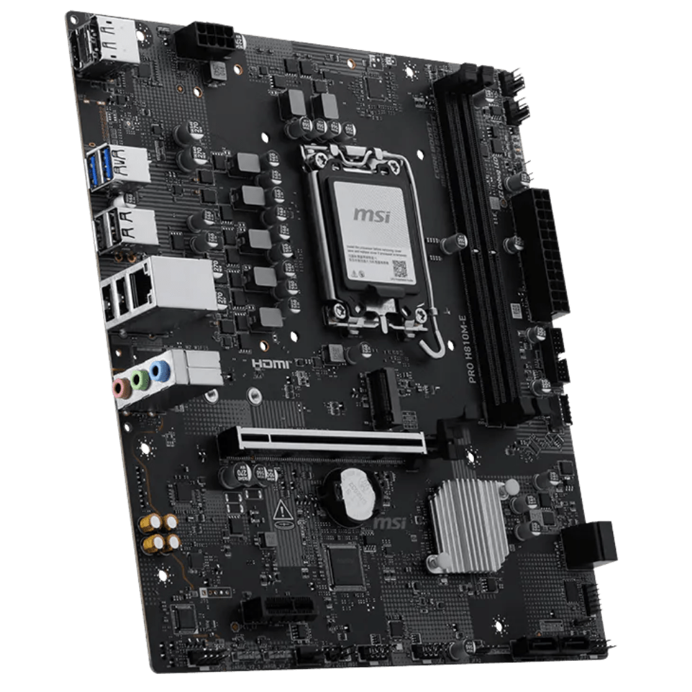 MSI PRO H810M-E placa madre Intel H810 LGA1851 vista angular
