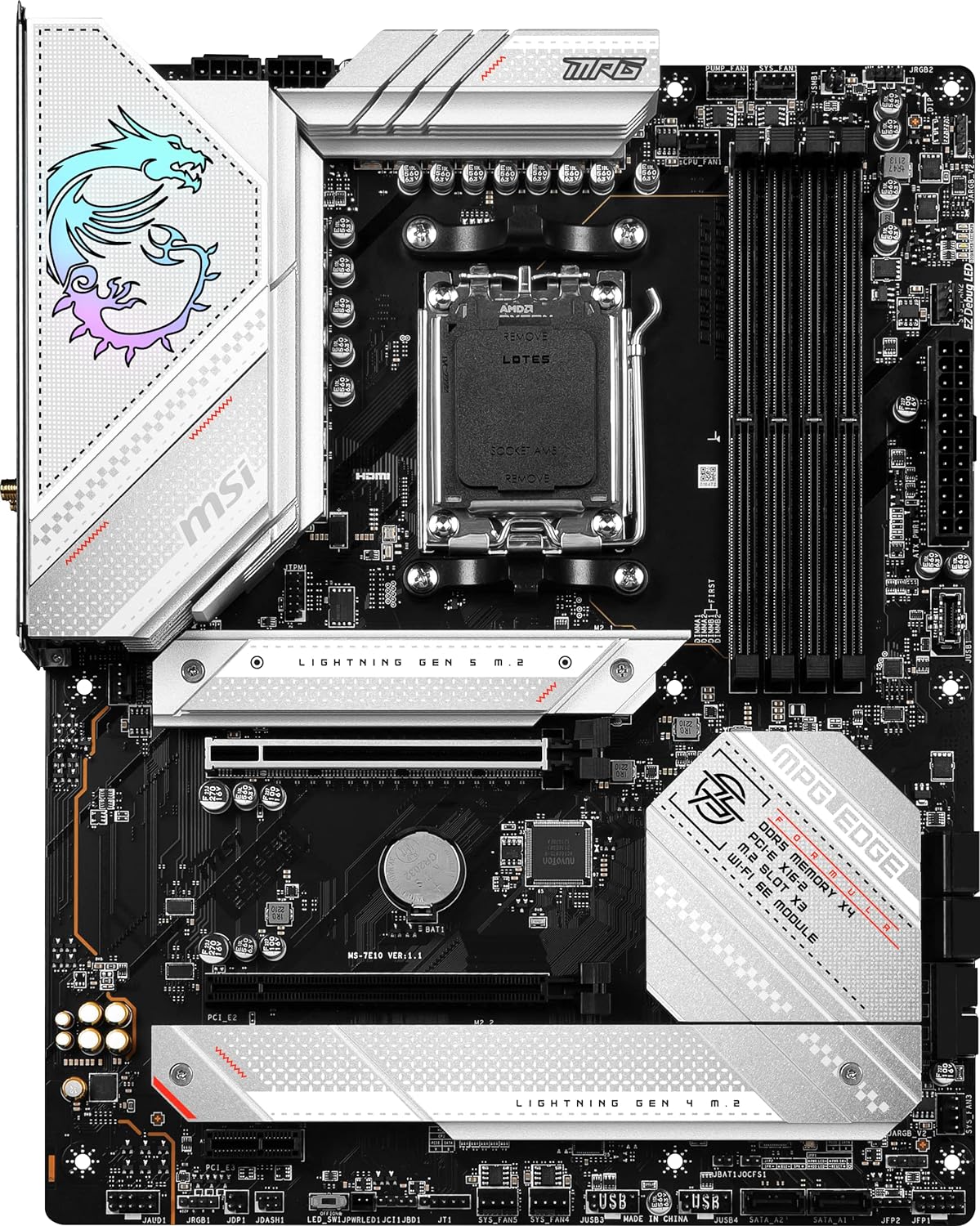 Placa madre para videojuegos MSI MPG B650 Edge WiFi (AMD Ryzen 8000/7000, AM5, ATX, DDR5, PCIe 4.0, M.2, SATA 6Gb/s, USB 3.2 Gen 2, HDMI/DP, Wi-Fi 6E, Bluetooth 5.3, ATX) - SMART BUSINESS