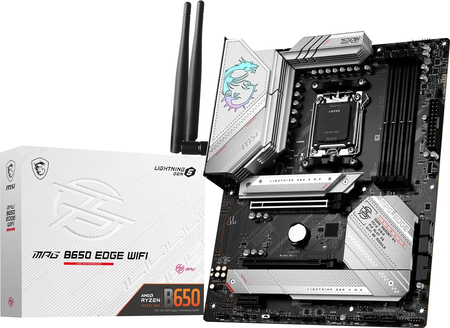 Placa madre para videojuegos MSI MPG B650 Edge WiFi (AMD Ryzen 8000/7000, AM5, ATX, DDR5, PCIe 4.0, M.2, SATA 6Gb/s, USB 3.2 Gen 2, HDMI/DP, Wi-Fi 6E, Bluetooth 5.3, ATX) - SMART BUSINESS