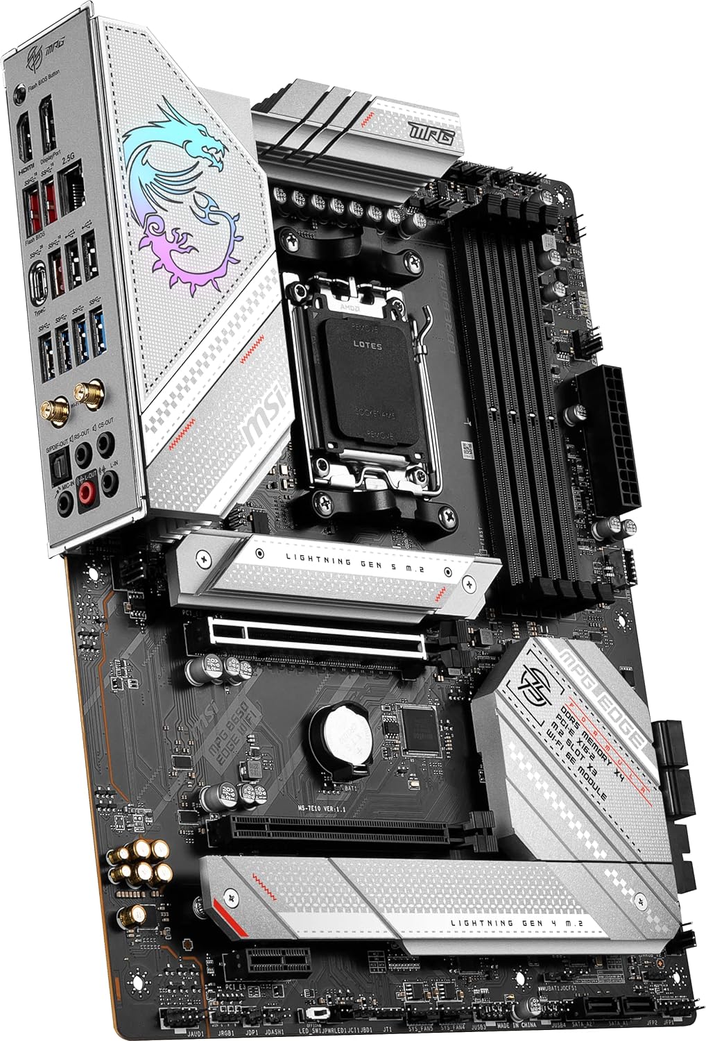 Placa madre para videojuegos MSI MPG B650 Edge WiFi (AMD Ryzen 8000/7000, AM5, ATX, DDR5, PCIe 4.0, M.2, SATA 6Gb/s, USB 3.2 Gen 2, HDMI/DP, Wi-Fi 6E, Bluetooth 5.3, ATX) - SMART BUSINESS