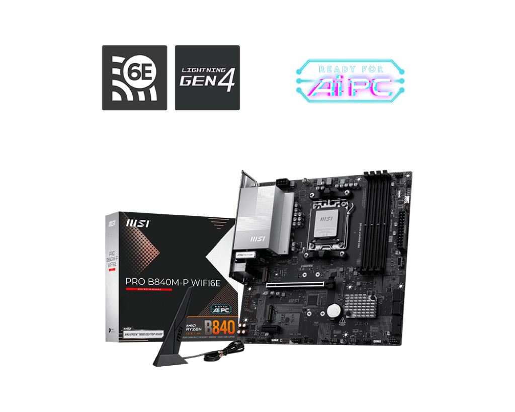 MSI PRO B840M‑P WIFI6E – Placa madre Micro‑ATX AM5, chipset B840, DDR5 256 GB, PCIe 4.0, 2×M.2, LAN 2.5 GbE, Wi‑Fi 6E PRO B840M-P WIFI6E - SMART BUSINESS