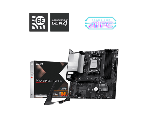 MSI PRO B840M‑P WIFI6E – Placa madre Micro‑ATX AM5, chipset B840, DDR5 256 GB, PCIe 4.0, 2×M.2, LAN 2.5 GbE, Wi‑Fi 6E PRO B840M-P WIFI6E - SMART BUSINESS