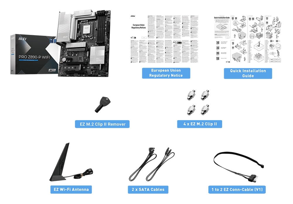 MSI PRO Z890-P WIFI contenido oficial de la caja y accesorios