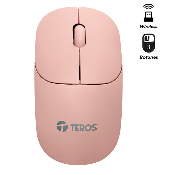 MOUSE ÓPTICO INALÁMBRICO TEROS TE-1218S, 1000 DPI, RECEPTOR USB, 3 BOTONES, COLOR ROSADO