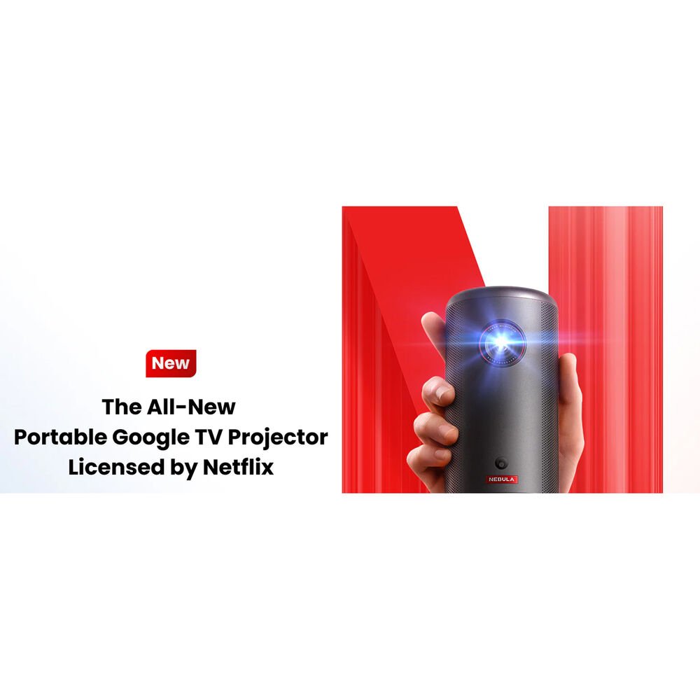 Proyector Portátil Inteligente NEBULA by Anker Capsule 3 - Full HD 1080p DLP LED - 200 ANSI Lúmenes - Google TV Integrado (Netflix Nativo) - Hasta 120" - Batería 2.5 Horas - Tecnología IEA (Autoenfoque y Keystone) de Nebula | first_variant_option_1 — Envío inmediato