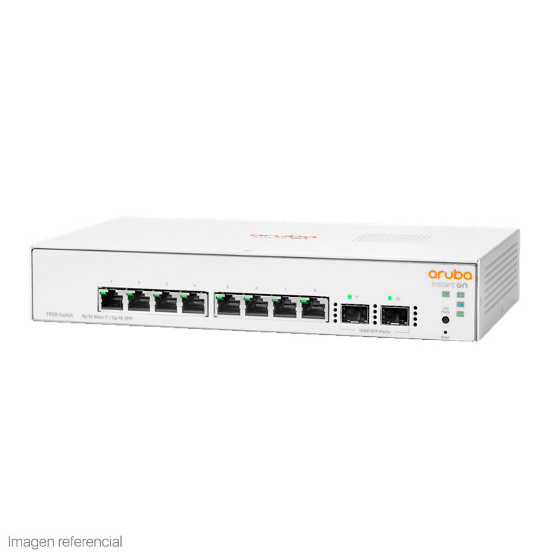 SWITCH ARUBA GIGABIT ETHERNET INSTANT ON 1930, 8 PUERTOS 10/100/1000MBPS + 2 PUERTOS SFP+, 20 GBIT/S, 8000 ENTRADAS - ADMINISTRABLE