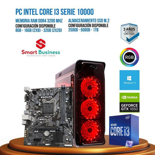 PC Gamer intel Core i3 - Gen 10 - T. video dedicado GeForce GTX 1650 D6 GAMING X - SMART BUSINESS