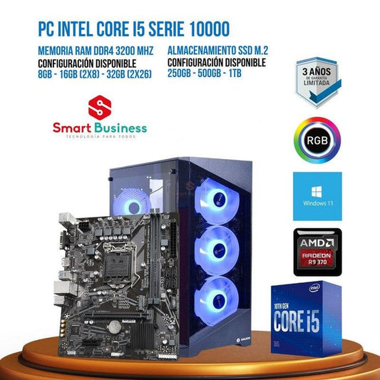PC Gamer Intel® Core™ i5 10ma Gen - T. video dedicado AFOX Radeon R9 370 4GB - SMART BUSINESS