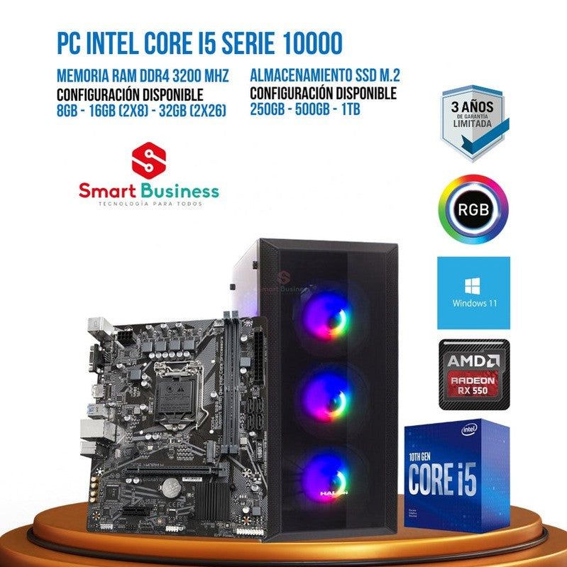 PC Gamer Intel® Core™ i5 10ma Gen - T. video dedicado Radeon™ RX 550 4GB - SMART BUSINESS