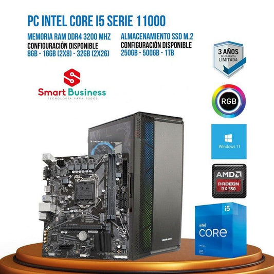 PC Gamer Intel® Core™ i5 de 11ᵃ Gen - T. video dedicado Radeon™ RX 550 4GB - SMART BUSINESS