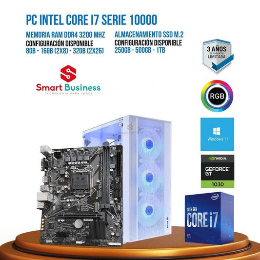 PC Gamer Intel® Core™ i7 de 10ma Gen - T. video dedicado NVIDIA® GeForce® GT 1030 - SMART BUSINESS