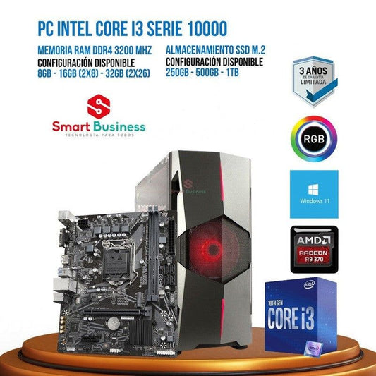 PC intel Core i3 - Gen 10 - T. video dedicado AFOX Radeon R9 370 4GB - SMART BUSINESS