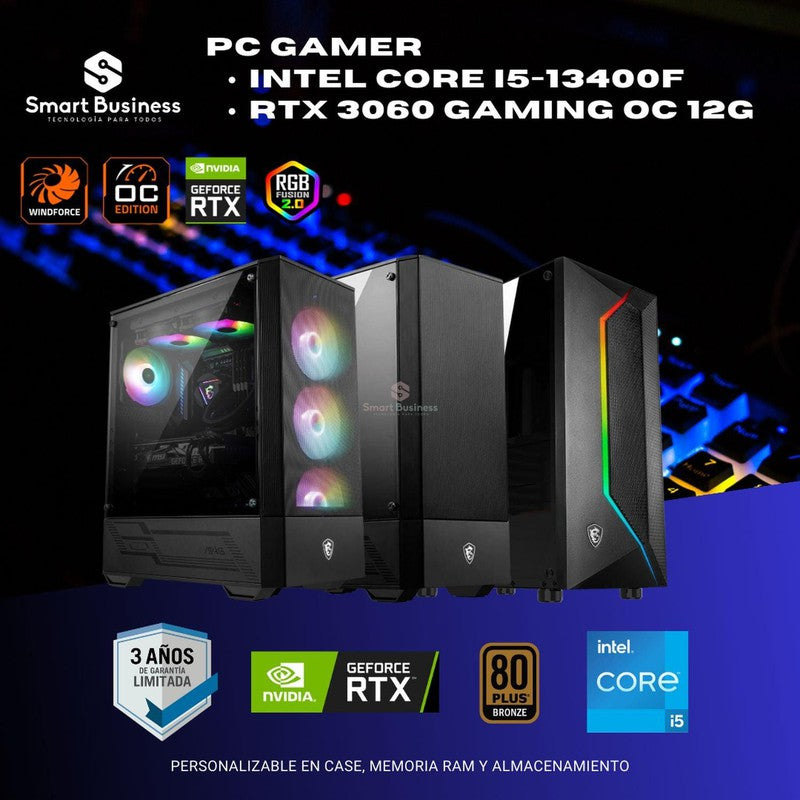 PC GAMER INTEL CORE I5-13400F - 16GB (2X8) DDR4 3200 GHZ - 500GB SSD M.2 NVME PCIE 4.0 - RTX 3060 GAMING OC 12GB GDDR6