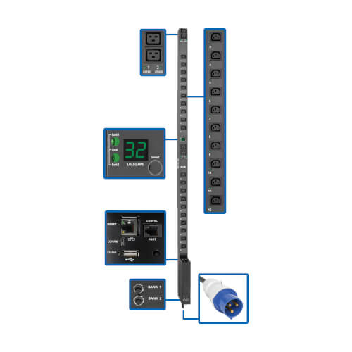 UNIDAD DE DISTRIBUCIÓN DE ENERGÍA (PDU) SWITCHED 7.4 KW 230 V SINGLE-PHASE CON INTERFAZ LX PARA MONTAJE VERTICAL 0U, 20 SALIDAS C13 + 4 C19, MONITORIZACIÓN REMOTA EFICIENTE