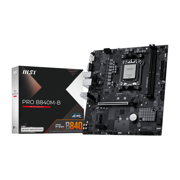 PLACA MADRE MSI PRO B840M-B PARA SOCKET AM5 CON SOPORTE DDR5 Y RED 2.5 GB – FORMATO MATX, PREPARADA PARA RYZEN 9000/8000/7000