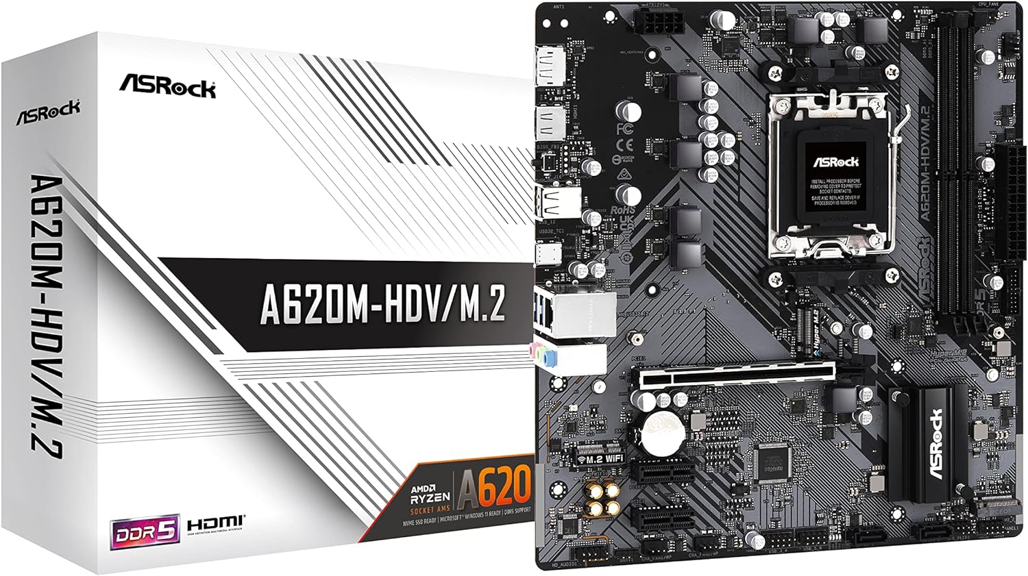 PLACA BASE ASROCK A620M HDV/M.2 CON SOCKET AM5 Y SOPORTE PARA RAM DDR5 A 6400 MHZ A620M-HDV/M.2 - SMART BUSINESS
