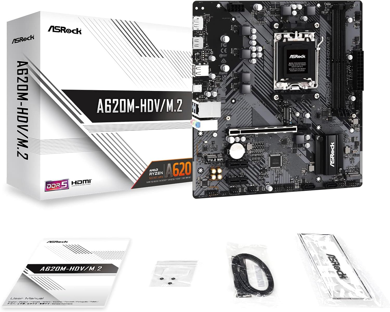PLACA BASE ASROCK A620M HDV/M.2 CON SOCKET AM5 Y SOPORTE PARA RAM DDR5 A 6400 MHZ A620M-HDV/M.2 - SMART BUSINESS