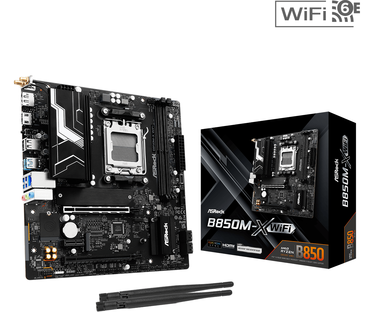 "PLACA BASE ASROCK B850M - X WIFI – MICRO ATX, WI - FI INTEGRADO, 4 PUERTOS SATA, IDEAL PARA PCS DE OFICINA Y ENTRETENIMIENTO" B850M-X WIFI - SMART BUSINESS