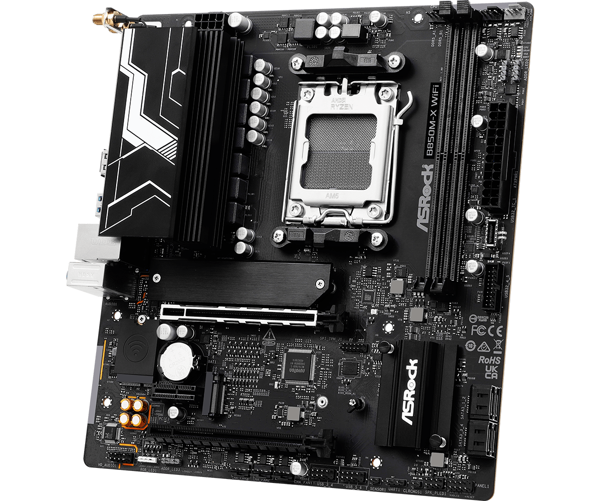 "PLACA BASE ASROCK B850M - X WIFI – MICRO ATX, WI - FI INTEGRADO, 4 PUERTOS SATA, IDEAL PARA PCS DE OFICINA Y ENTRETENIMIENTO" B850M-X WIFI - SMART BUSINESS