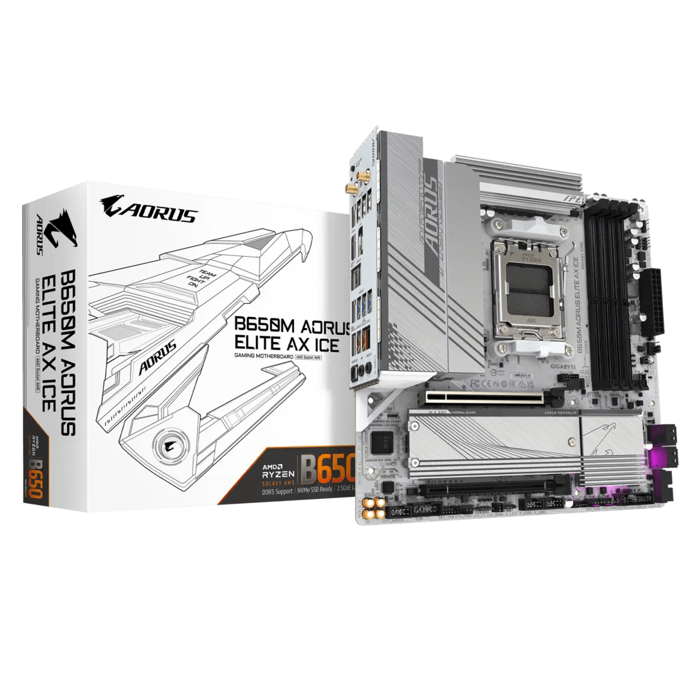 PLACA BASE GIGABYTE B650M AORUS ELITE AX ICE, CHIPSET AMD B650, SOCKET AM5, FORMATO MATX PARA UN RENDIMIENTO SUPERIOR EN GAMING Y PRODUCTIVIDAD. B650M A ELITE AX ICE - SMART BUSINESS