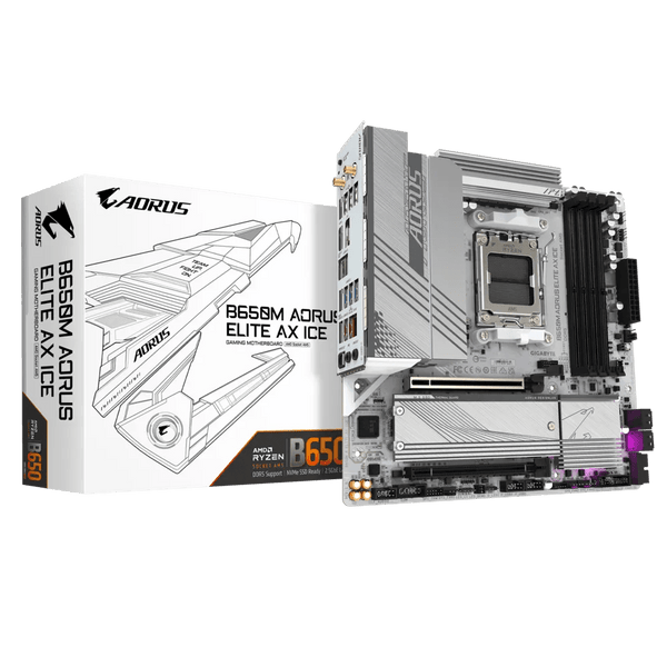 PLACA BASE GIGABYTE B650M AORUS ELITE AX ICE, CHIPSET AMD B650, SOCKET AM5, FORMATO MATX PARA UN RENDIMIENTO SUPERIOR EN GAMING Y PRODUCTIVIDAD. B650M A ELITE AX ICE - SMART BUSINESS