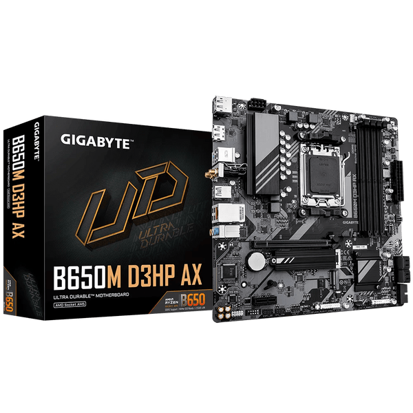 PLACA BASE GIGABYTE B650M D3HP AX • CHIPSET AMD B650 • COMPATIBLE CON PROCESADORES RYZEN SERIE 7000 • DDR5 HASTA 128GB • PCIE 5.0 • WIFI 6E • LAN 2.5GB • MICRO - ATX B650M-D3HP-AX - SMART BUSINESS
