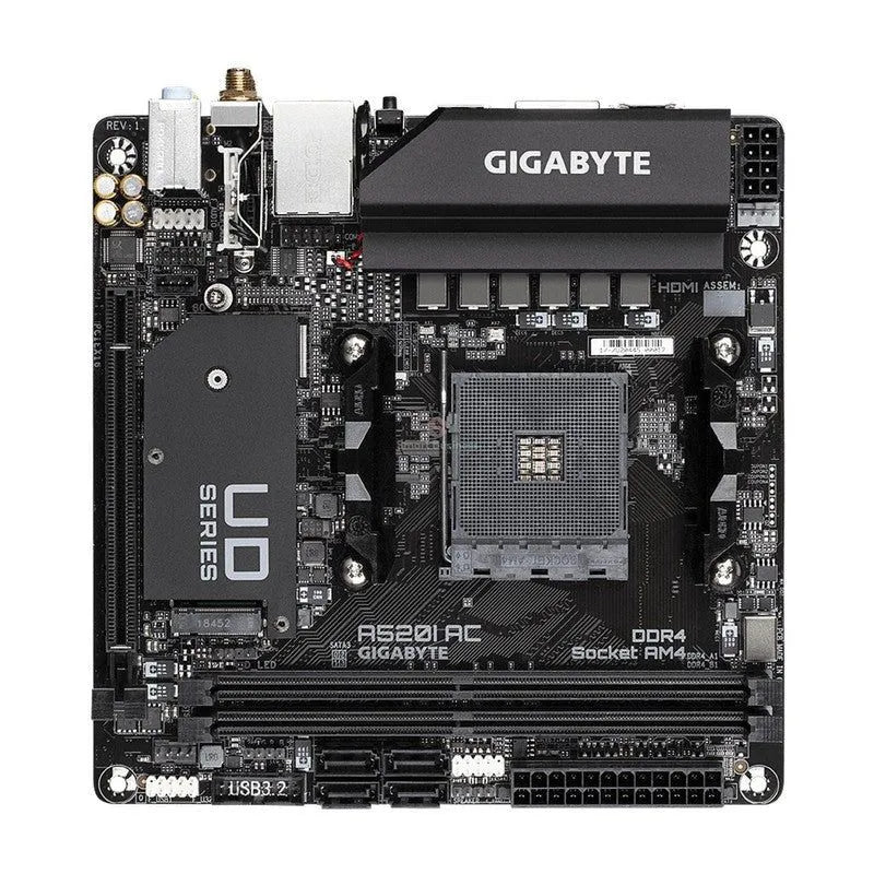 Placa Base Gigabyte Mini-ITX A520I AC, S-AM4, Chipset AMD A520, HDMI, Soporte hasta 64GB DDR4 para Procesadores AMD - SMART BUSINESS