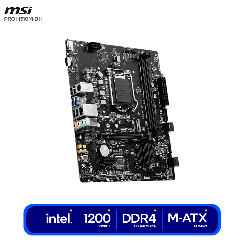 PLACA MADRE MATX MSI PRO H510M - B II PARA PROCESADORES INTEL DE 10.ª GEN – DDR4, M.2, MONTAJE FÁCIL 911-7E05-014 - SMART BUSINESS