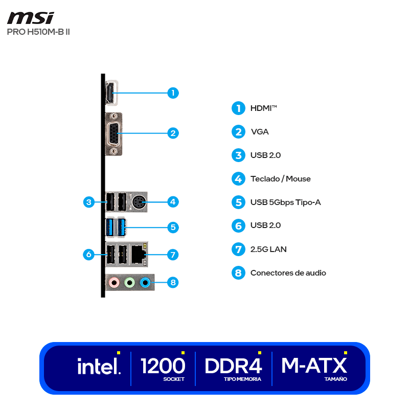 PLACA MADRE MATX MSI PRO H510M - B II PARA PROCESADORES INTEL DE 10.ª GEN – DDR4, M.2, MONTAJE FÁCIL 911-7E05-014 - SMART BUSINESS