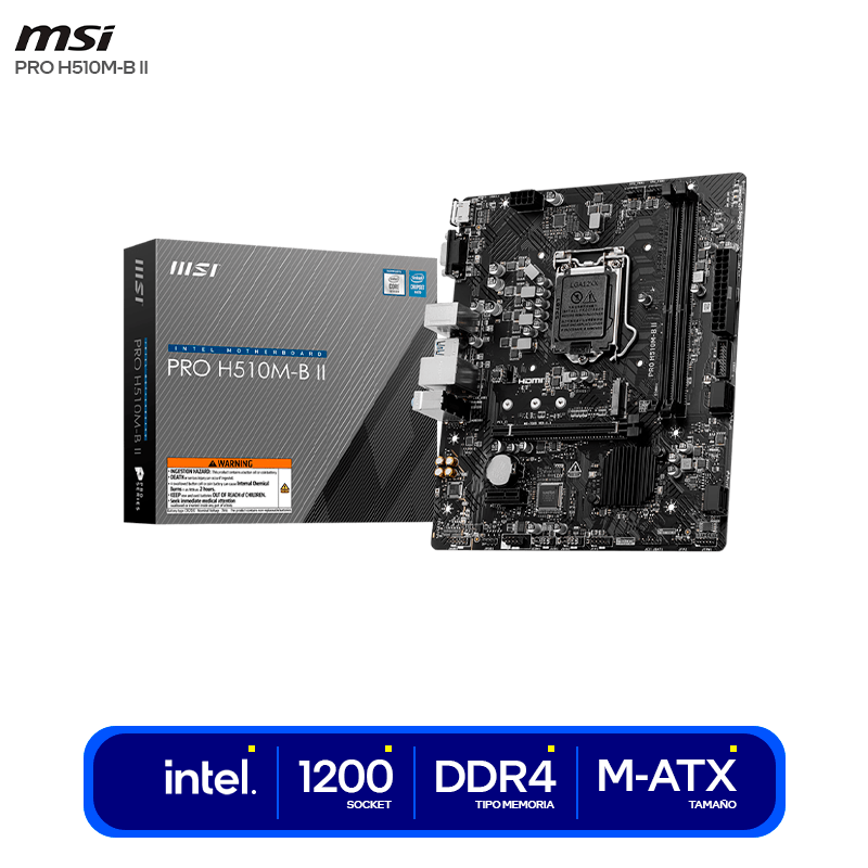 PLACA MADRE MATX MSI PRO H510M - B II PARA PROCESADORES INTEL DE 10.ª GEN – DDR4, M.2, MONTAJE FÁCIL 911-7E05-014 - SMART BUSINESS