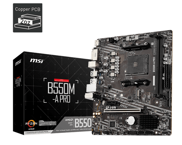 PLACA MADRE MSI B550M - A PRO • CHIPSET AMD B550 • COMPATIBLE CON PROCESADORES RYZEN • FORMATO MICRO - ATX • SOPORTE DDR4 • CONECTIVIDAD AVANZADA Y RENDIMIENTO CONFIABLE B550M-A-PRO - SMART BUSINESS