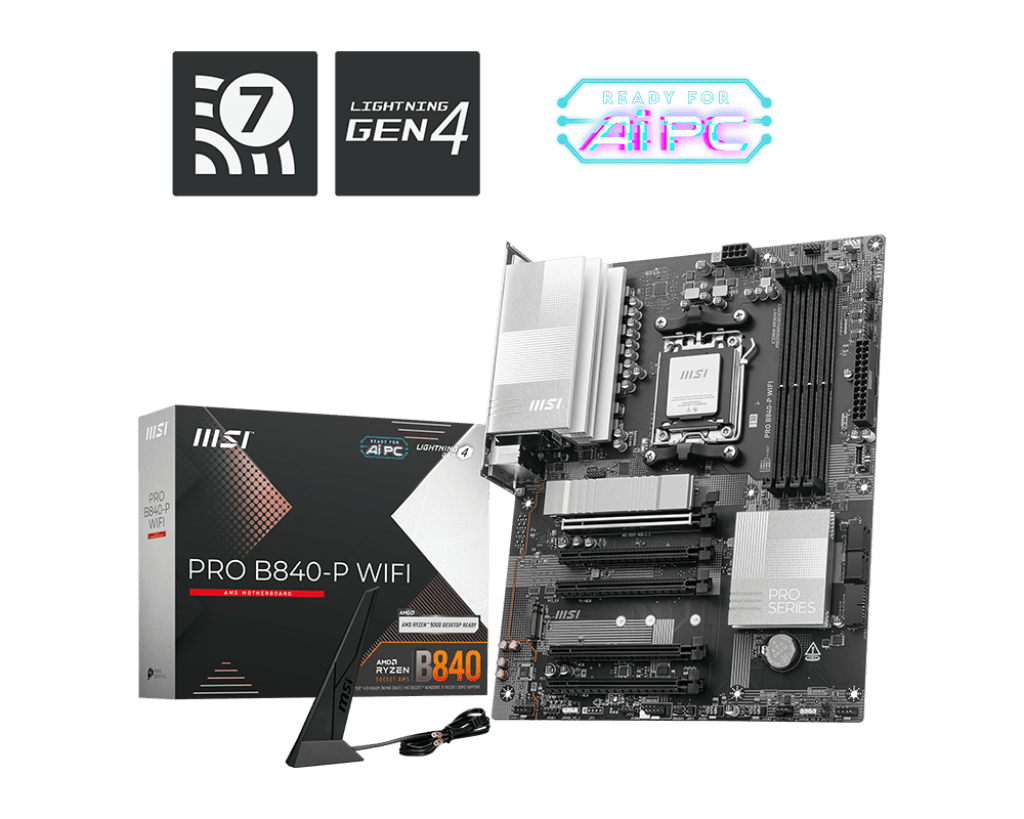 PLACA MADRE MSI PRO B840 - P WIFI • CHIPSET AMD B840 • COMPATIBLE CON PROCESADORES RYZEN • SOPORTE DDR5 • CONECTIVIDAD WIFI INTEGRADA • RENDIMIENTO CONFIABLE PARA PC PRO-B840-P-WIFI - SMART BUSINESS