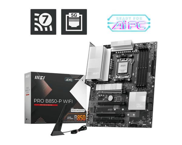 PLACA MADRE MSI PRO B850 - P WIFI • CHIPSET AMD B850 • COMPATIBLE CON PROCESADORES RYZEN • SOPORTE DDR5 • CONECTIVIDAD WIFI INTEGRADA • RENDIMIENTO ESTABLE Y CONFIABLE PRO-B850-P-WIFI - SMART BUSINESS