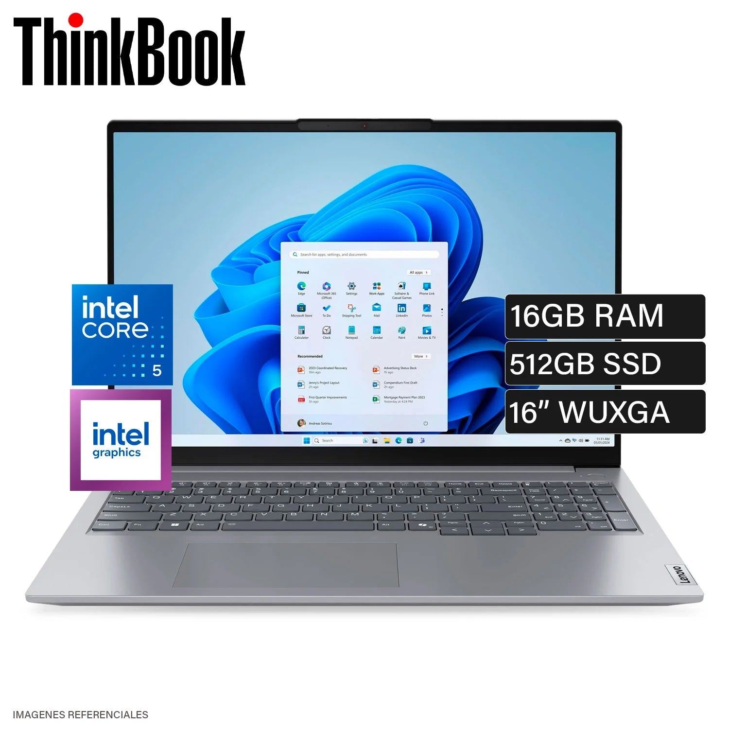 Portátil - Lenovo ThinkBook 16 G7 IML 21MS00B4LM 40.6cm (16") - WUXGA - 60Hz - Intel Core Ultra 5 125U - 16GB - 512GB SSD - Español Teclado - Gris - Intel Chip - 1920 x 1200 - Windows 11 Pro 21MS00B4LM - SMART BUSINESS