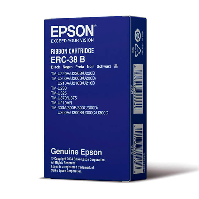 CINTA DE IMPRESIÓN EPSON ERC-38B NEGRA DE ALTO RENDIMIENTO PARA IMPRESORAS PUNTO DE VENTA