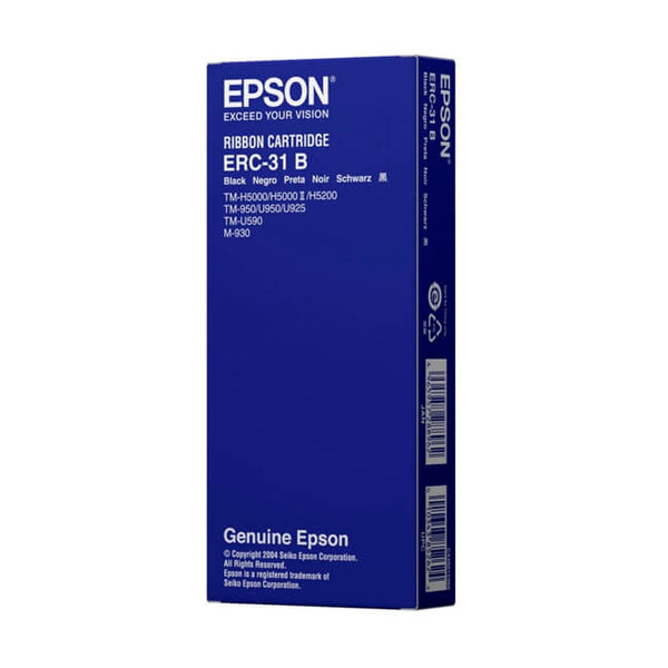 CARTUCHO DE CINTA EPSON ERC-31B NEGRO, ALTA DURABILIDAD Y CALIDAD DE IMPRESIÓN PARA MÁQUINAS REGISTRADORAS Y PUNTOS DE VENTA