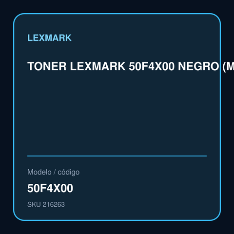 TONER LEXMARK 50F4X00 NEGRO (MS415DN, MS610DE, MS610DN, MS410DN) 10KPG modelo 50F4X00