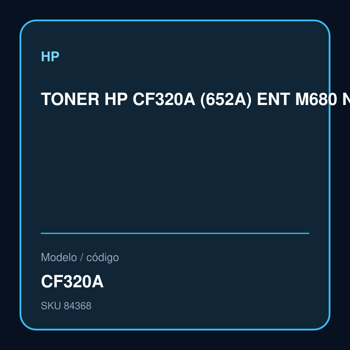 TONER HP CF320A (652A) ENT M680 NEGRO 11.5K modelo CF320A