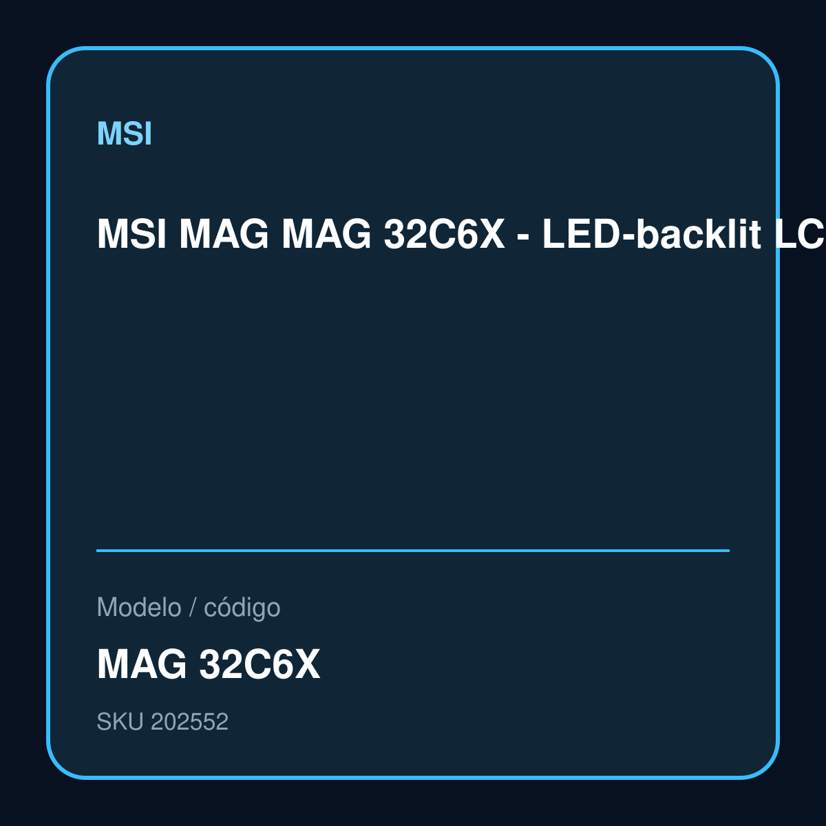 MSI MAG MAG 32C6X - LED-backlit LCD monitor - 32" - 1920 x 1080 - DisplayPort / HDMI - Black - Adaptive -Sync modelo MAG 32C6X