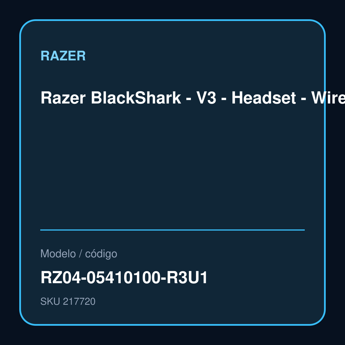 Razer BlackShark - V3 - Headset - Wireless - RZ04-05410100-R3U1 modelo RZ04-05410100-R3U1