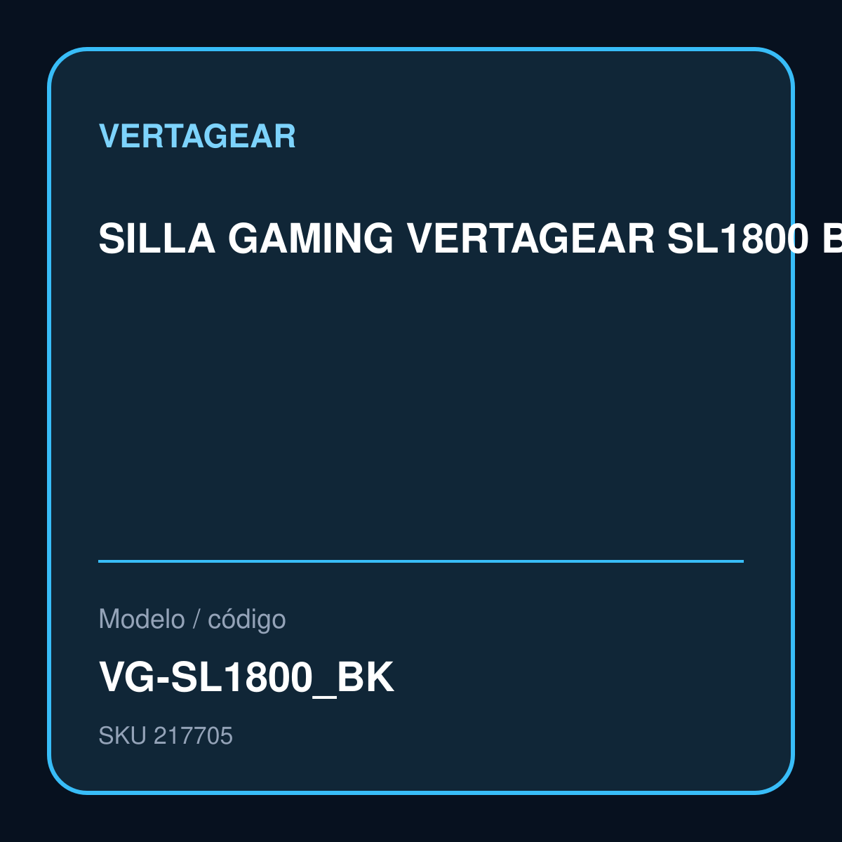 SILLA GAMING VERTAGEAR SL1800 BLACK ERGONOMIC modelo VG-SL1800_BK
