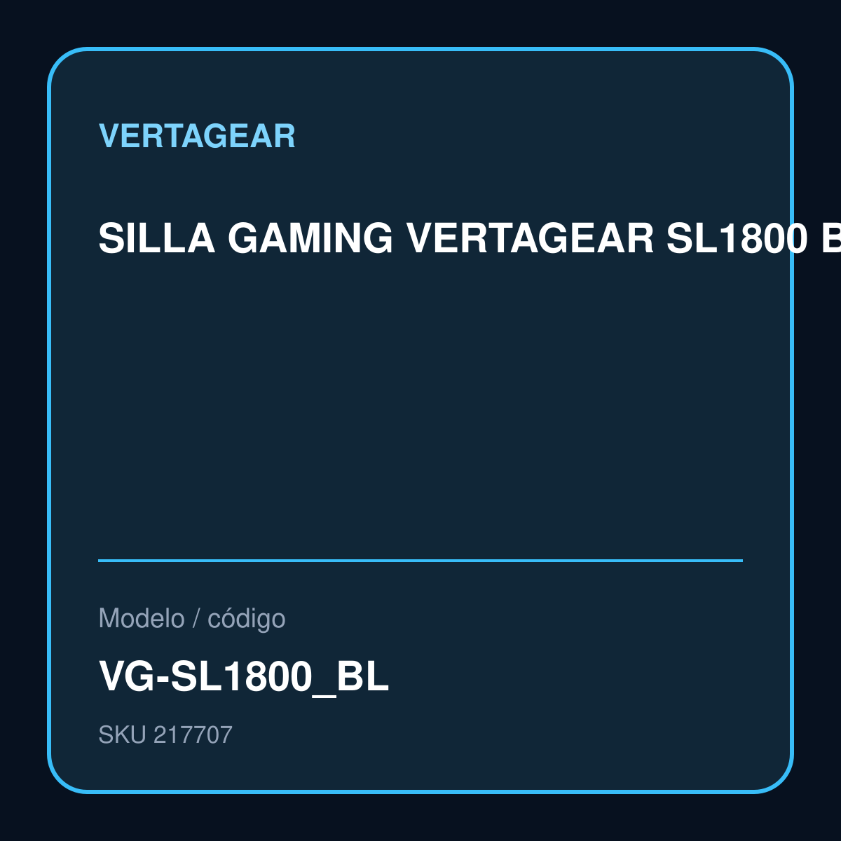 SILLA GAMING VERTAGEAR SL1800 BLACK/BABY BLUE ERGONOMIC modelo VG-SL1800_BL