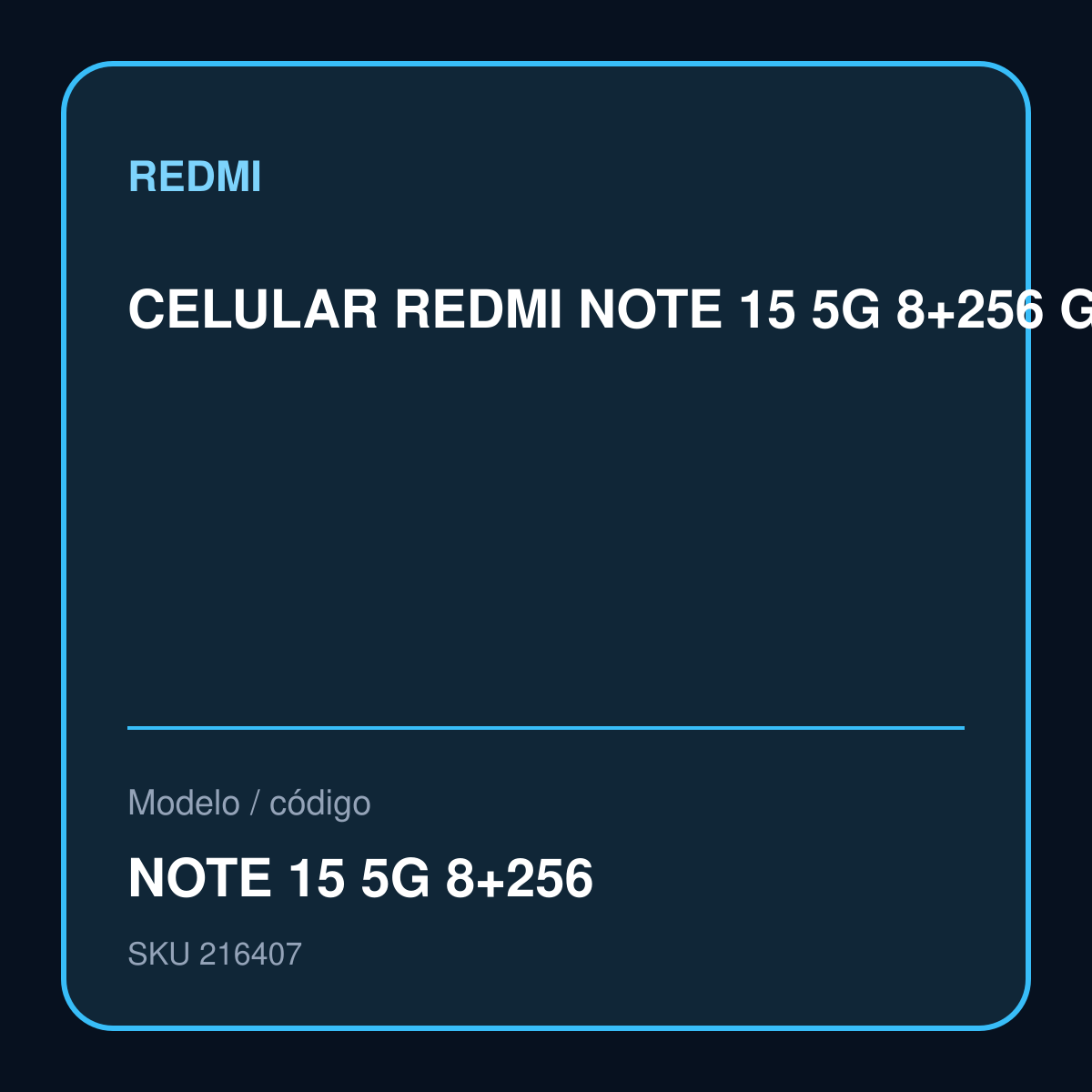 CELULAR REDMI NOTE 15 5G 8+256 GB BLACK DS – NOTE 15 5G 8+256