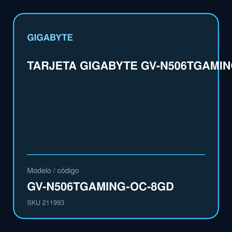TARJETA GIGABYTE GV-N506TGAMING OC-8GD 2595MHZ GDDR7 GV-N506TGAMING-OC-8GD – GV-N506TGAMING-OC-8GD
