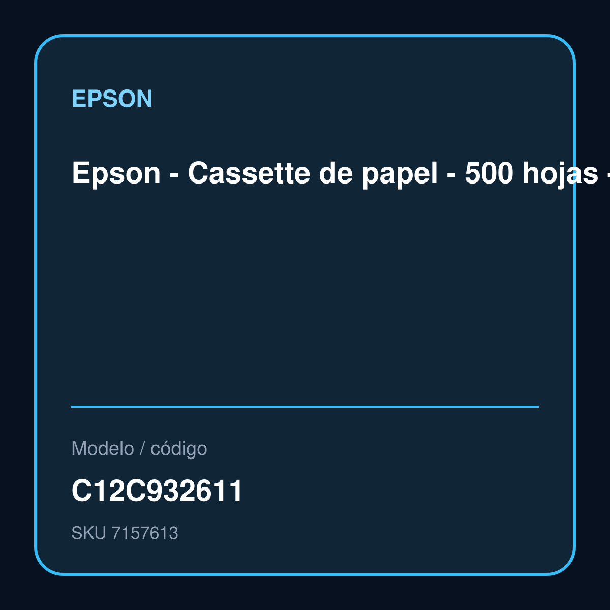 Epson - Cassette de papel - 500 hojas - para WorkForce Pro RIPS WF-C879, WF-C869, WF-C8690, WF-C878, WF-C879 – C12C932611