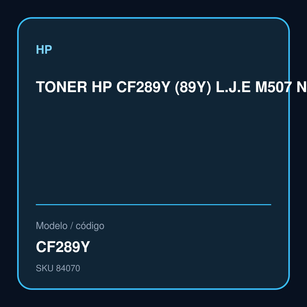 TONER HP CF289Y (89Y) L.J.E M507 NEGRO 20K PAG – CF289Y