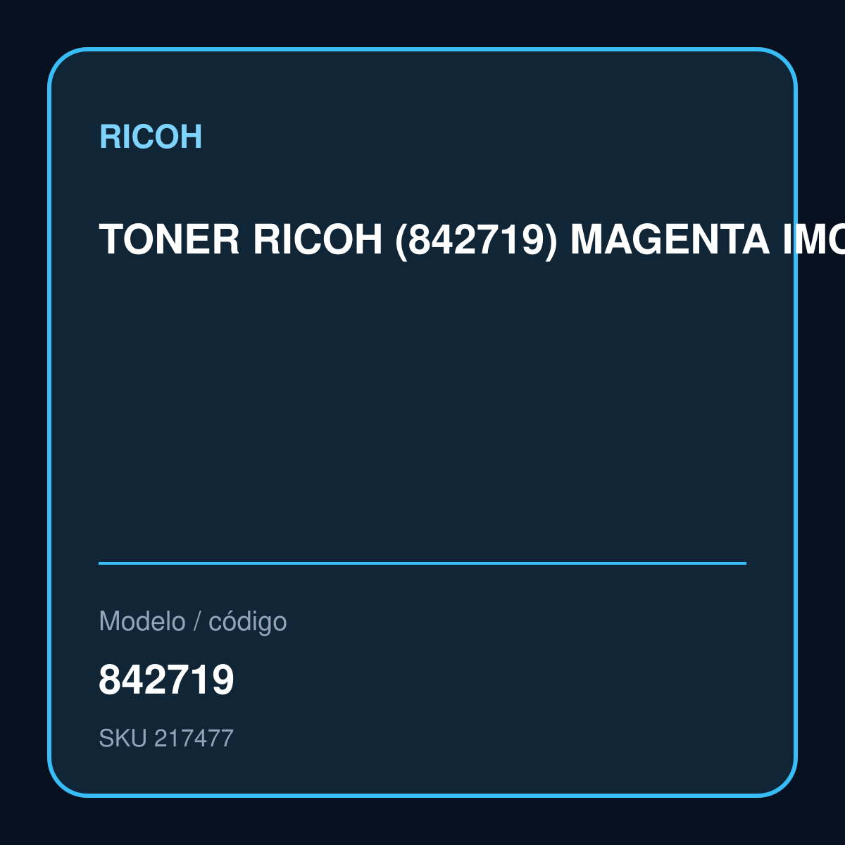 TONER RICOH (842719) MAGENTA IMC320 10KPG – 842719